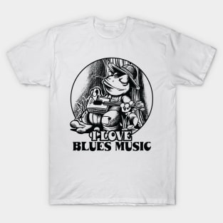 Delta Blues Frog with Guitar - I Love Blues Music T-Shirt